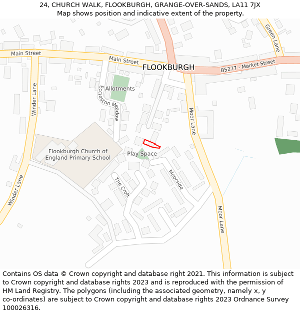 24, CHURCH WALK, FLOOKBURGH, GRANGE-OVER-SANDS, LA11 7JX: Location map and indicative extent of plot