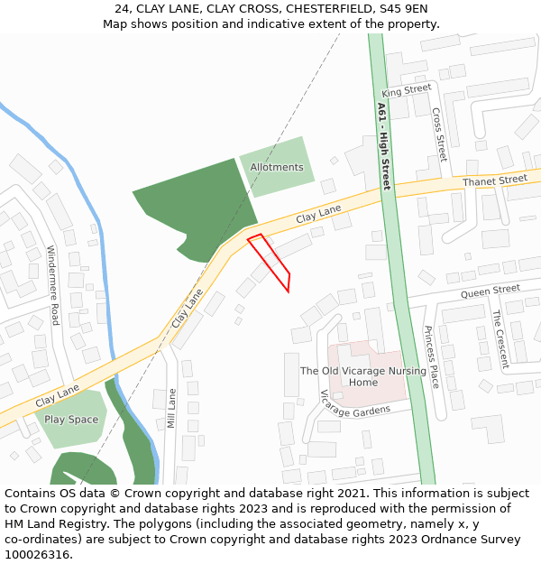 24, CLAY LANE, CLAY CROSS, CHESTERFIELD, S45 9EN: Location map and indicative extent of plot