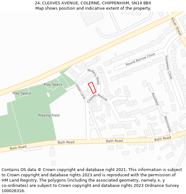 24, CLEAVES AVENUE, COLERNE, CHIPPENHAM, SN14 8BX: Location map and indicative extent of plot