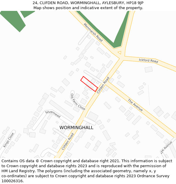 24, CLIFDEN ROAD, WORMINGHALL, AYLESBURY, HP18 9JP: Location map and indicative extent of plot