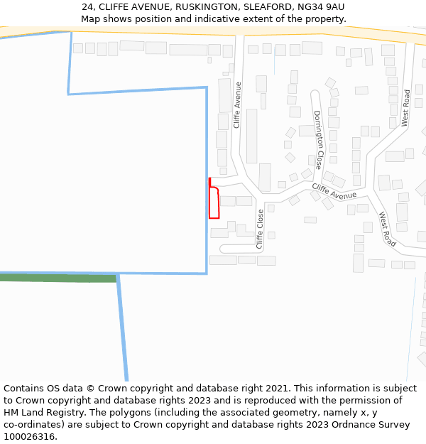 24, CLIFFE AVENUE, RUSKINGTON, SLEAFORD, NG34 9AU: Location map and indicative extent of plot