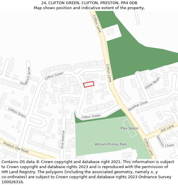 24, CLIFTON GREEN, CLIFTON, PRESTON, PR4 0DB: Location map and indicative extent of plot