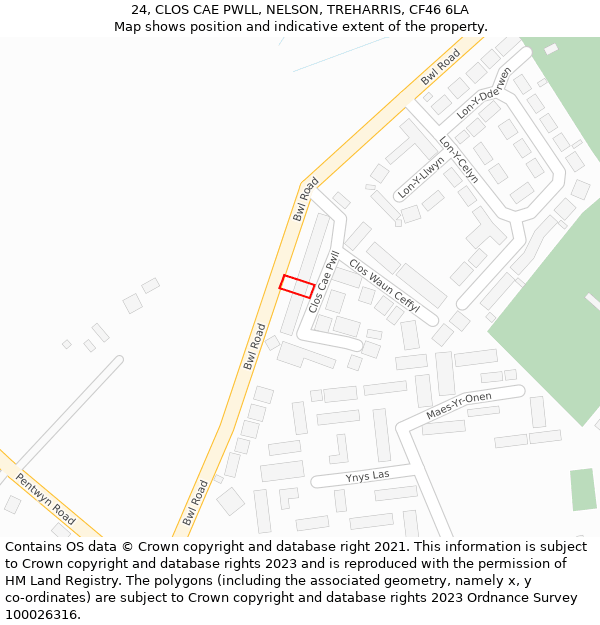 24, CLOS CAE PWLL, NELSON, TREHARRIS, CF46 6LA: Location map and indicative extent of plot