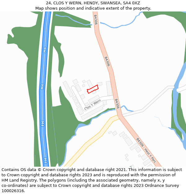 24, CLOS Y WERN, HENDY, SWANSEA, SA4 0XZ: Location map and indicative extent of plot