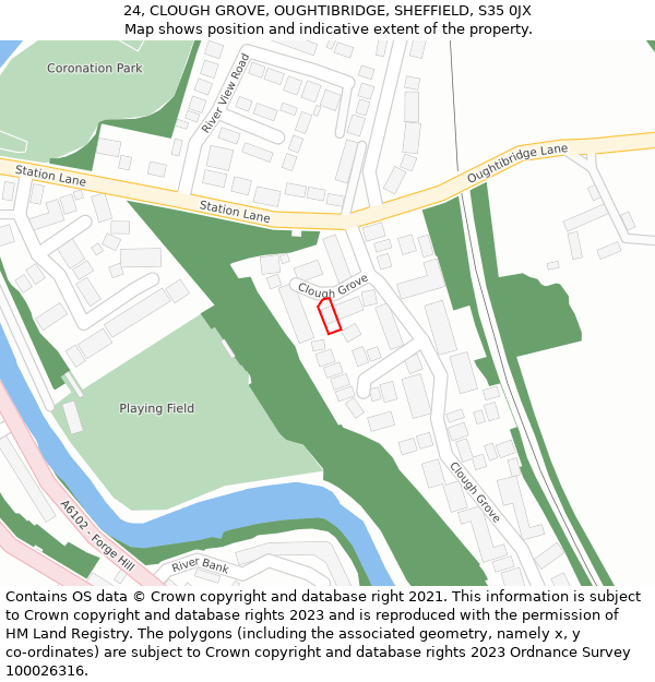 24, CLOUGH GROVE, OUGHTIBRIDGE, SHEFFIELD, S35 0JX: Location map and indicative extent of plot