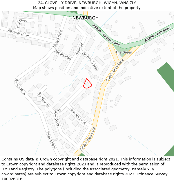 24, CLOVELLY DRIVE, NEWBURGH, WIGAN, WN8 7LY: Location map and indicative extent of plot