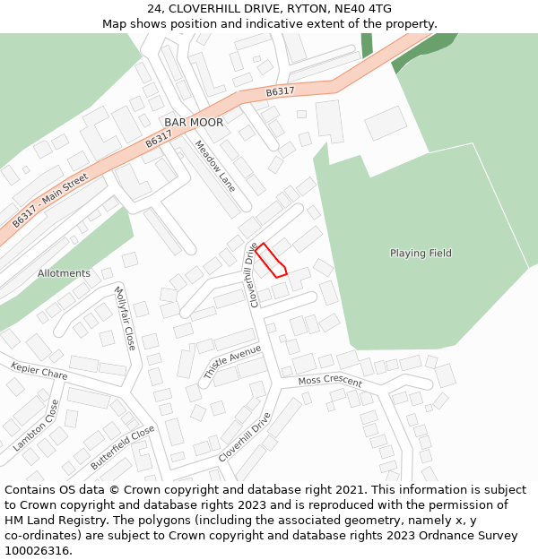 24, CLOVERHILL DRIVE, RYTON, NE40 4TG: Location map and indicative extent of plot