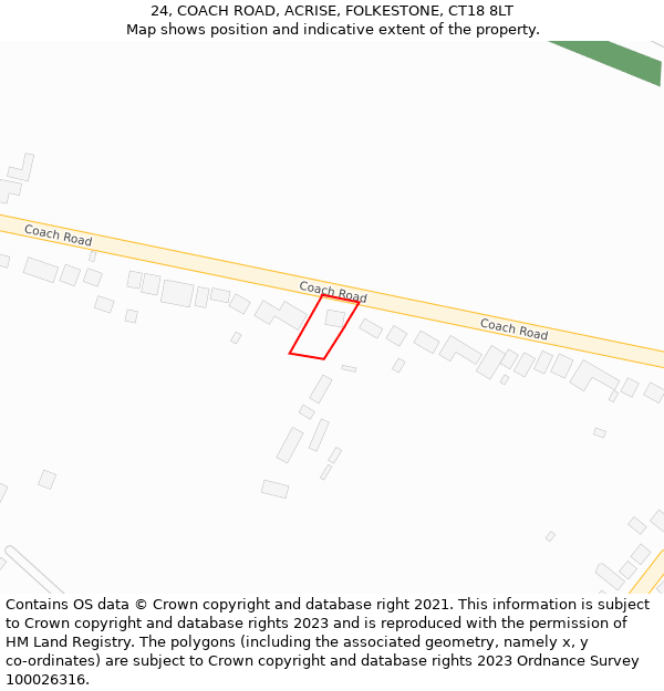 24, COACH ROAD, ACRISE, FOLKESTONE, CT18 8LT: Location map and indicative extent of plot