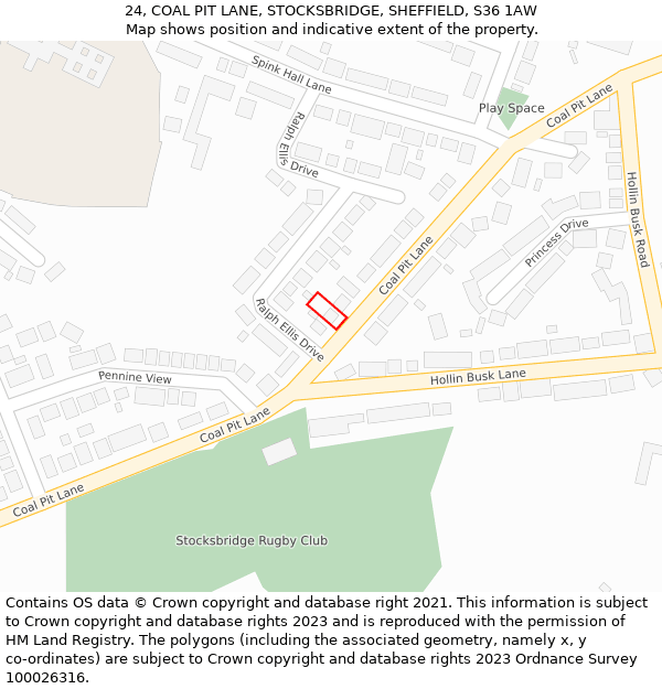 24, COAL PIT LANE, STOCKSBRIDGE, SHEFFIELD, S36 1AW: Location map and indicative extent of plot