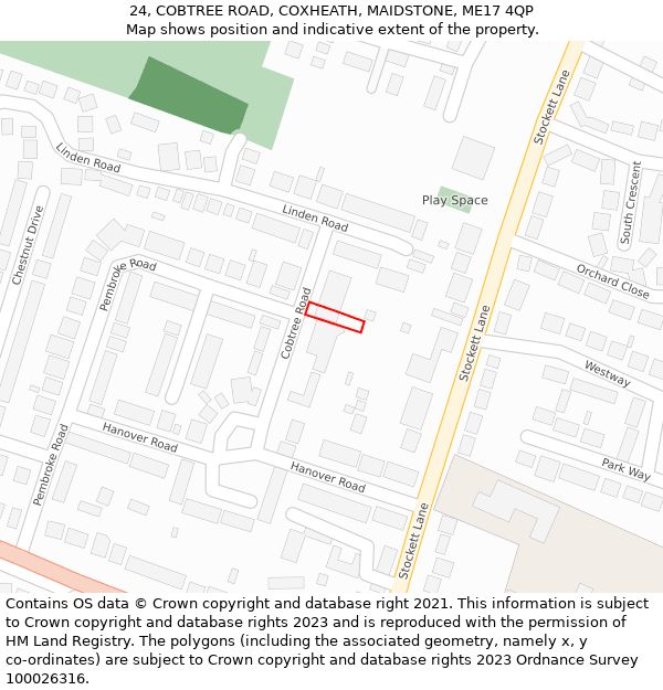 24, COBTREE ROAD, COXHEATH, MAIDSTONE, ME17 4QP: Location map and indicative extent of plot