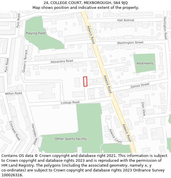 24, COLLEGE COURT, MEXBOROUGH, S64 9JQ: Location map and indicative extent of plot