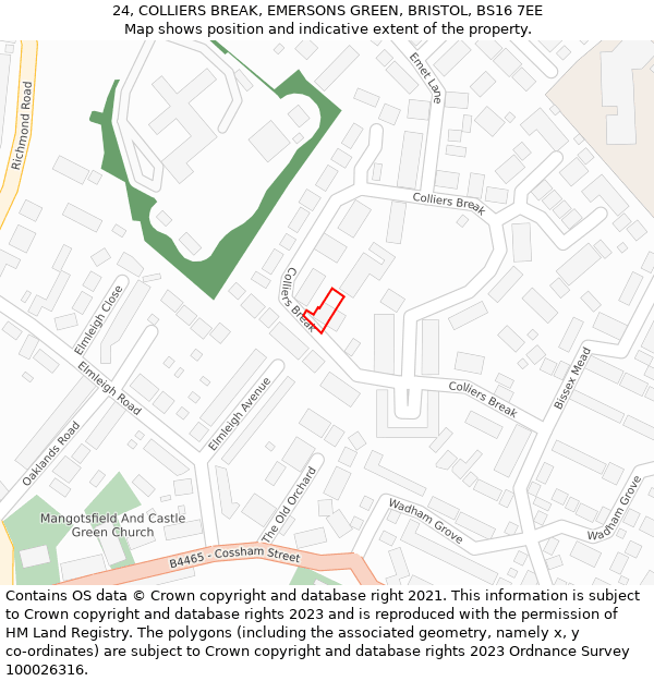 24, COLLIERS BREAK, EMERSONS GREEN, BRISTOL, BS16 7EE: Location map and indicative extent of plot