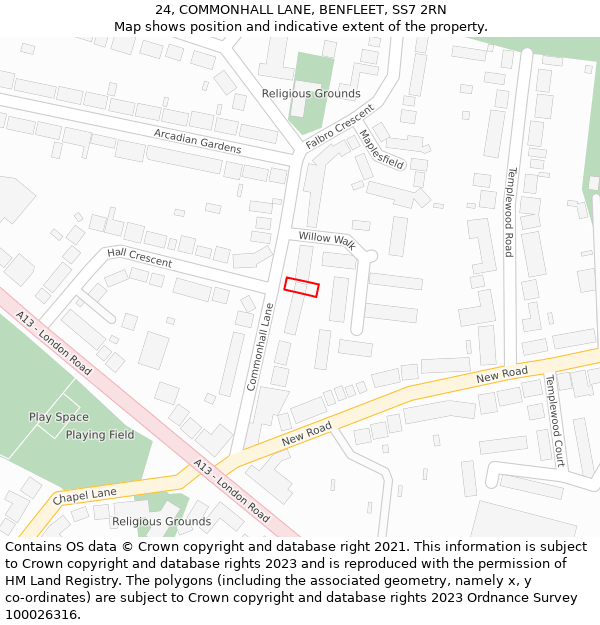 24, COMMONHALL LANE, BENFLEET, SS7 2RN: Location map and indicative extent of plot