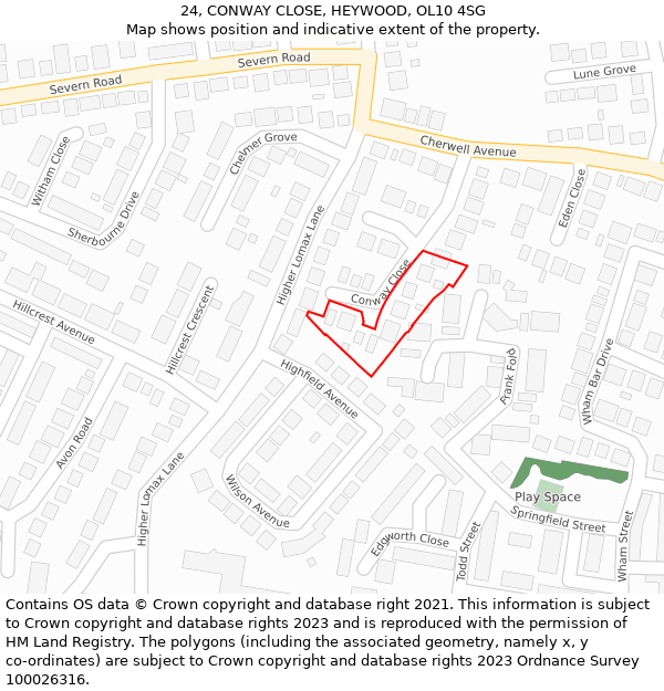 24, CONWAY CLOSE, HEYWOOD, OL10 4SG: Location map and indicative extent of plot