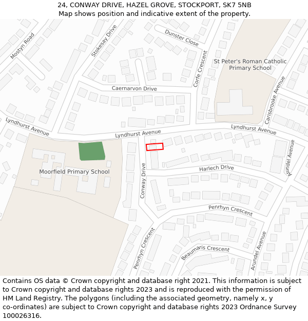 24, CONWAY DRIVE, HAZEL GROVE, STOCKPORT, SK7 5NB: Location map and indicative extent of plot