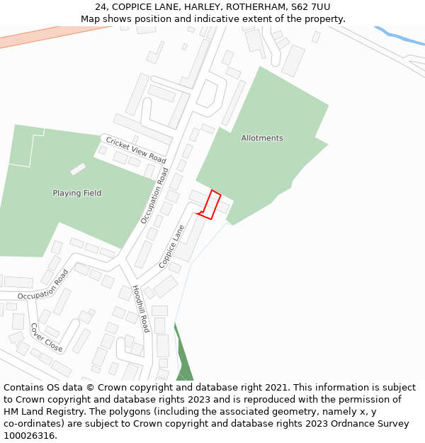 24, COPPICE LANE, HARLEY, ROTHERHAM, S62 7UU: Location map and indicative extent of plot