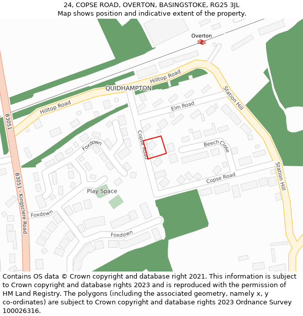 24, COPSE ROAD, OVERTON, BASINGSTOKE, RG25 3JL: Location map and indicative extent of plot