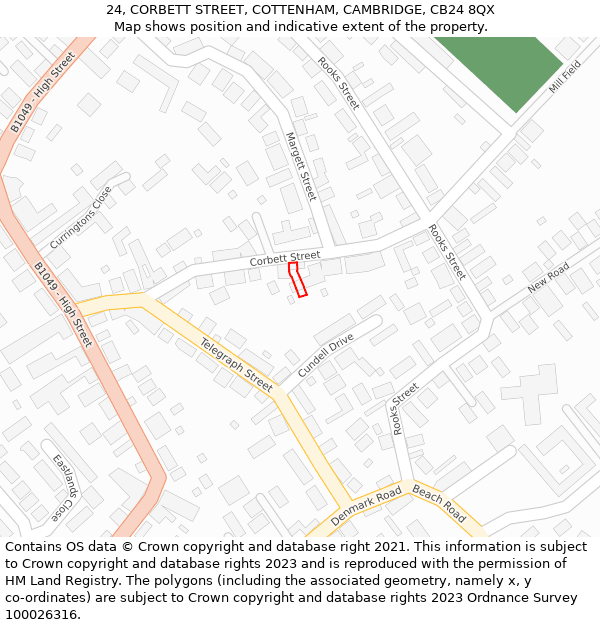 24, CORBETT STREET, COTTENHAM, CAMBRIDGE, CB24 8QX: Location map and indicative extent of plot