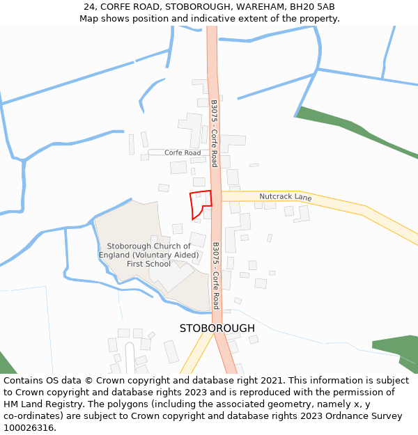 24, CORFE ROAD, STOBOROUGH, WAREHAM, BH20 5AB: Location map and indicative extent of plot