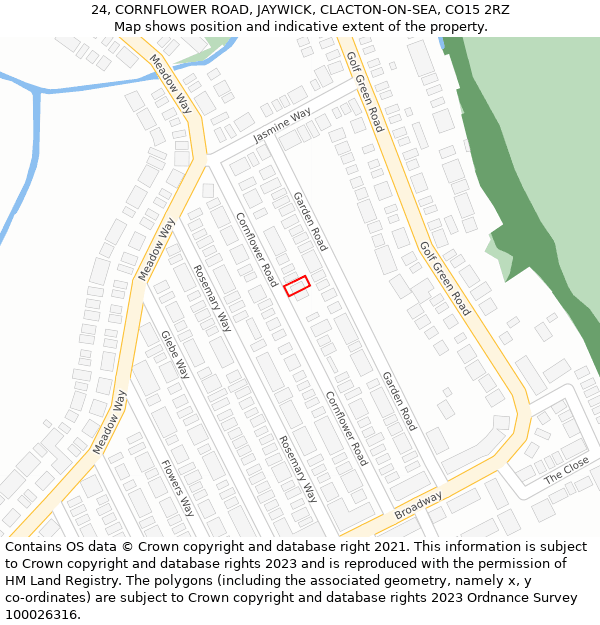 24, CORNFLOWER ROAD, JAYWICK, CLACTON-ON-SEA, CO15 2RZ: Location map and indicative extent of plot