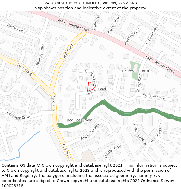 24, CORSEY ROAD, HINDLEY, WIGAN, WN2 3XB: Location map and indicative extent of plot