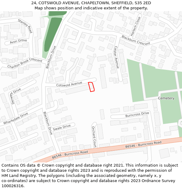 24, COTSWOLD AVENUE, CHAPELTOWN, SHEFFIELD, S35 2ED: Location map and indicative extent of plot