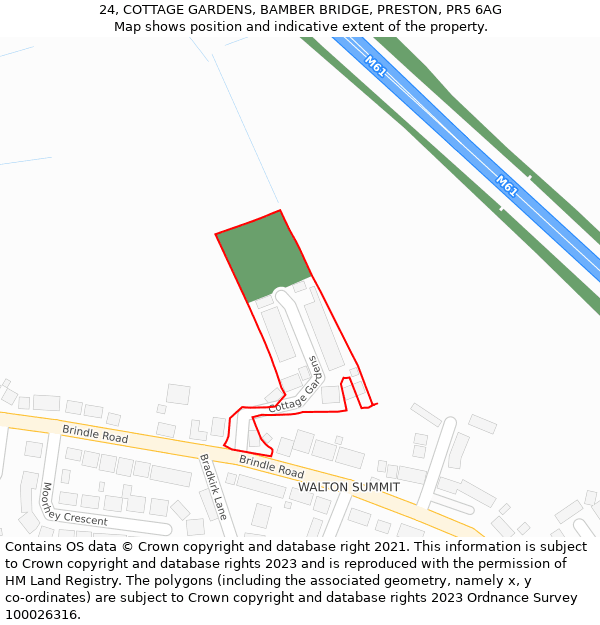 24, COTTAGE GARDENS, BAMBER BRIDGE, PRESTON, PR5 6AG: Location map and indicative extent of plot