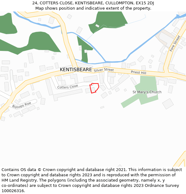 24, COTTERS CLOSE, KENTISBEARE, CULLOMPTON, EX15 2DJ: Location map and indicative extent of plot