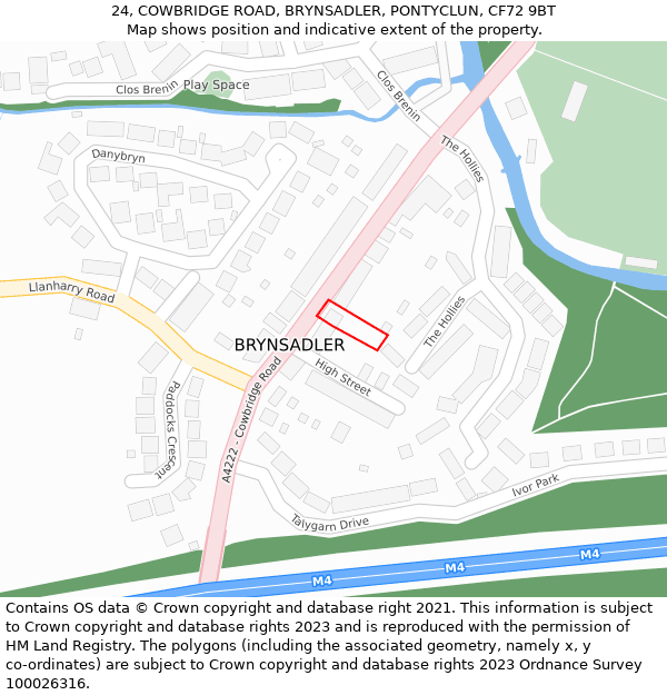24, COWBRIDGE ROAD, BRYNSADLER, PONTYCLUN, CF72 9BT: Location map and indicative extent of plot