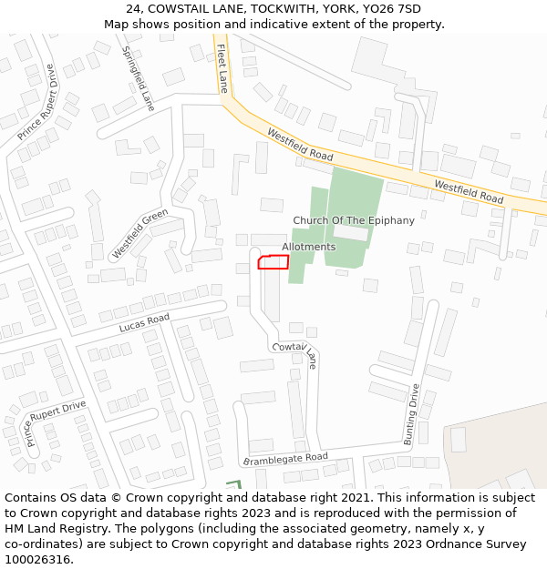 24, COWSTAIL LANE, TOCKWITH, YORK, YO26 7SD: Location map and indicative extent of plot