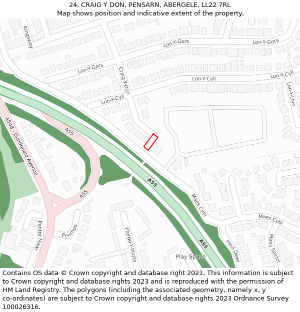 24, CRAIG Y DON, PENSARN, ABERGELE, LL22 7RL: Location map and indicative extent of plot