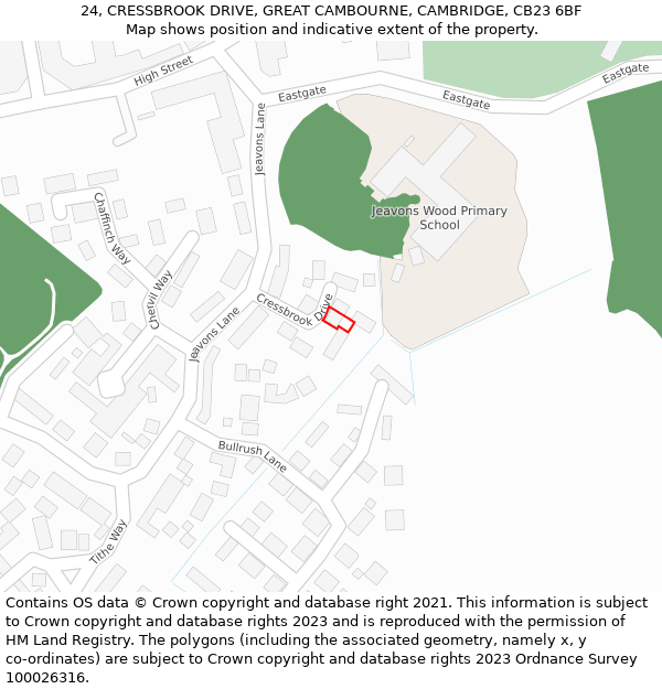 24, CRESSBROOK DRIVE, GREAT CAMBOURNE, CAMBRIDGE, CB23 6BF: Location map and indicative extent of plot