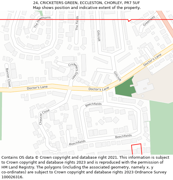 24, CRICKETERS GREEN, ECCLESTON, CHORLEY, PR7 5UF: Location map and indicative extent of plot