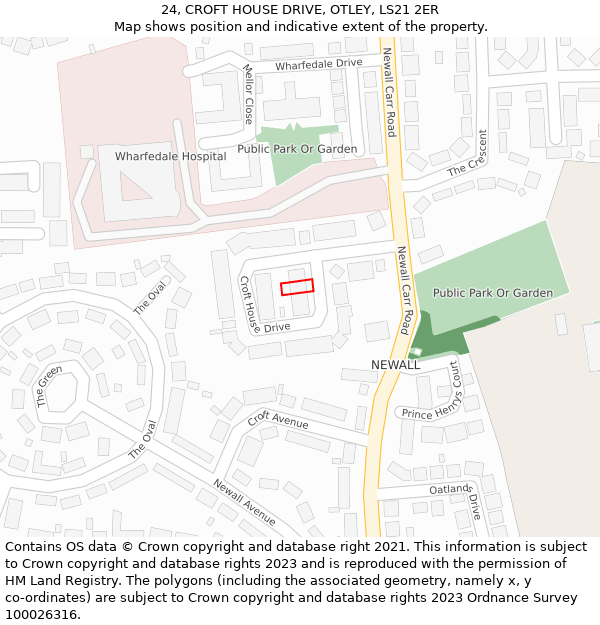 24, CROFT HOUSE DRIVE, OTLEY, LS21 2ER: Location map and indicative extent of plot