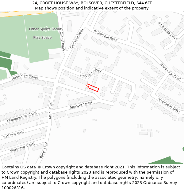 24, CROFT HOUSE WAY, BOLSOVER, CHESTERFIELD, S44 6FF: Location map and indicative extent of plot