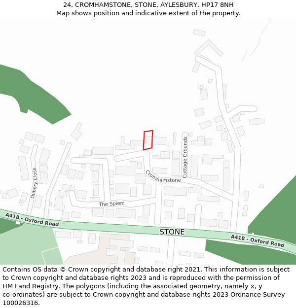 24, CROMHAMSTONE, STONE, AYLESBURY, HP17 8NH: Location map and indicative extent of plot