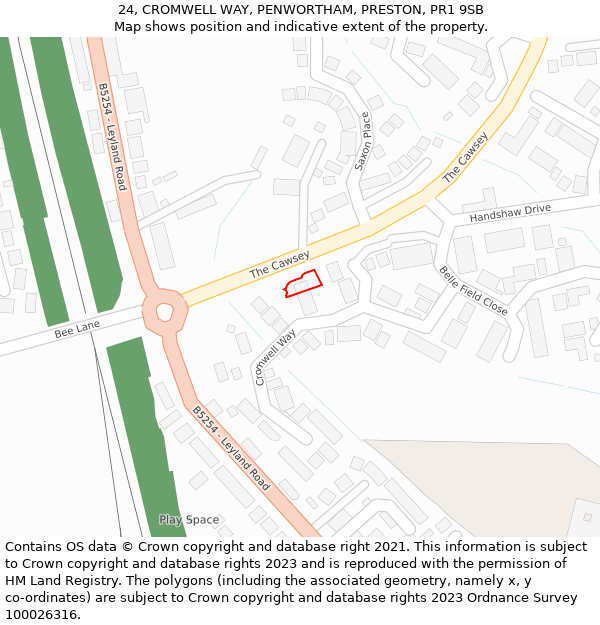 24, CROMWELL WAY, PENWORTHAM, PRESTON, PR1 9SB: Location map and indicative extent of plot