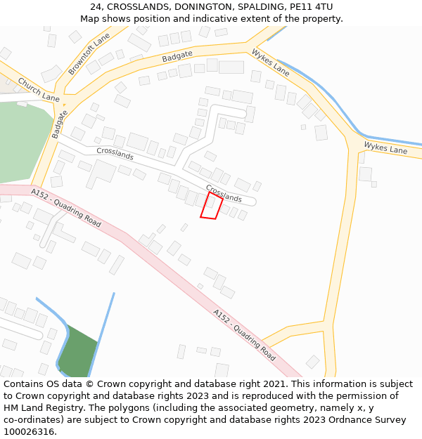 24, CROSSLANDS, DONINGTON, SPALDING, PE11 4TU: Location map and indicative extent of plot