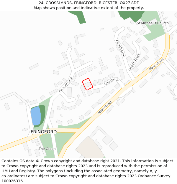 24, CROSSLANDS, FRINGFORD, BICESTER, OX27 8DF: Location map and indicative extent of plot