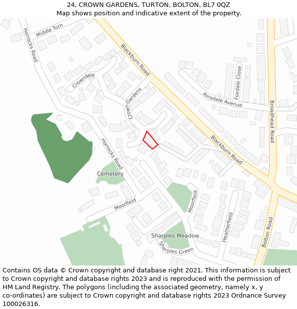 24, CROWN GARDENS, TURTON, BOLTON, BL7 0QZ: Location map and indicative extent of plot