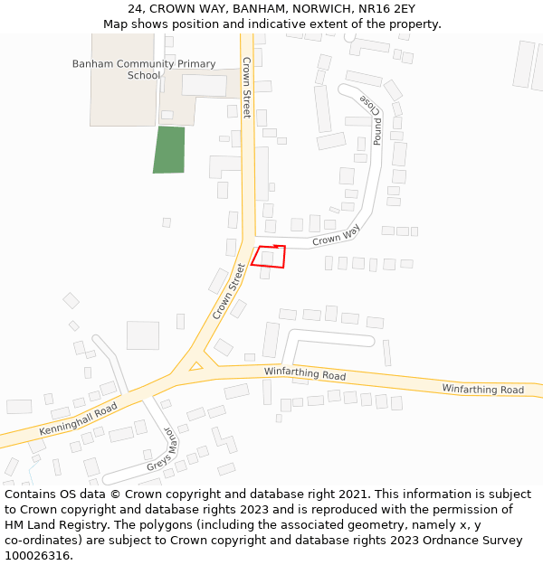 24, CROWN WAY, BANHAM, NORWICH, NR16 2EY: Location map and indicative extent of plot