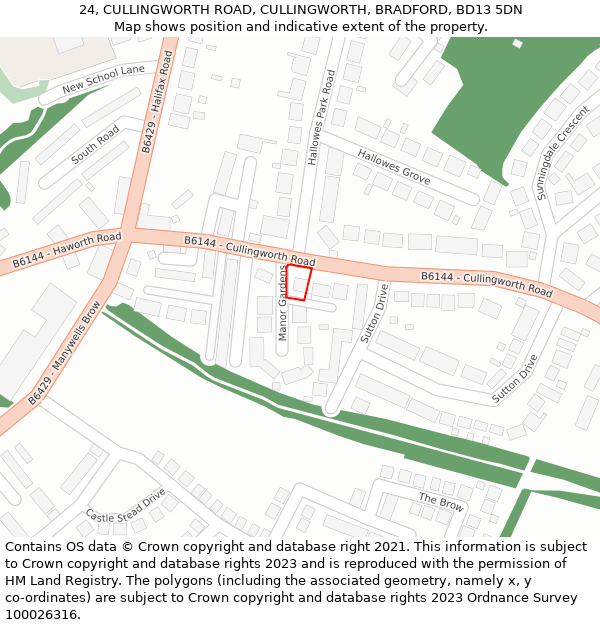 24, CULLINGWORTH ROAD, CULLINGWORTH, BRADFORD, BD13 5DN: Location map and indicative extent of plot