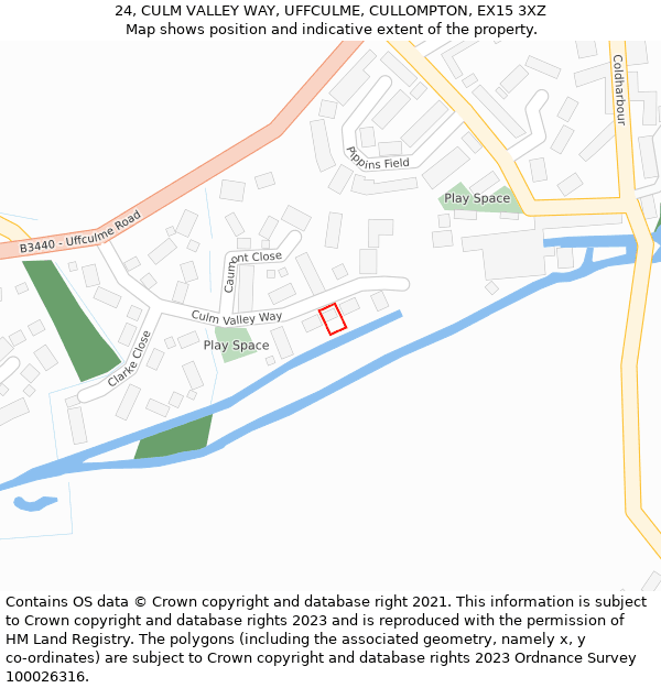 24, CULM VALLEY WAY, UFFCULME, CULLOMPTON, EX15 3XZ: Location map and indicative extent of plot