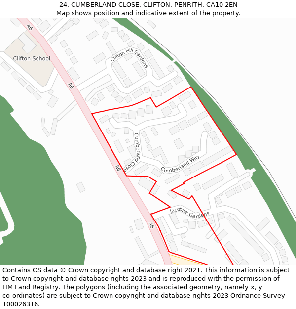 24, CUMBERLAND CLOSE, CLIFTON, PENRITH, CA10 2EN: Location map and indicative extent of plot