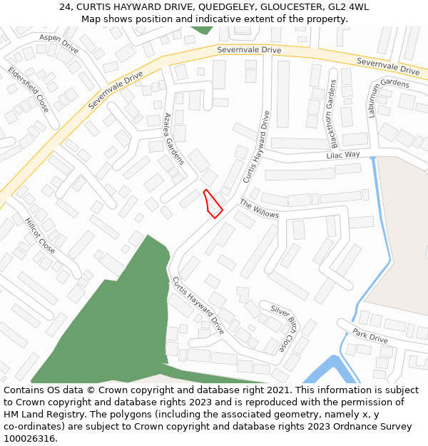 24, CURTIS HAYWARD DRIVE, QUEDGELEY, GLOUCESTER, GL2 4WL: Location map and indicative extent of plot