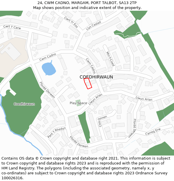 24, CWM CADNO, MARGAM, PORT TALBOT, SA13 2TP: Location map and indicative extent of plot