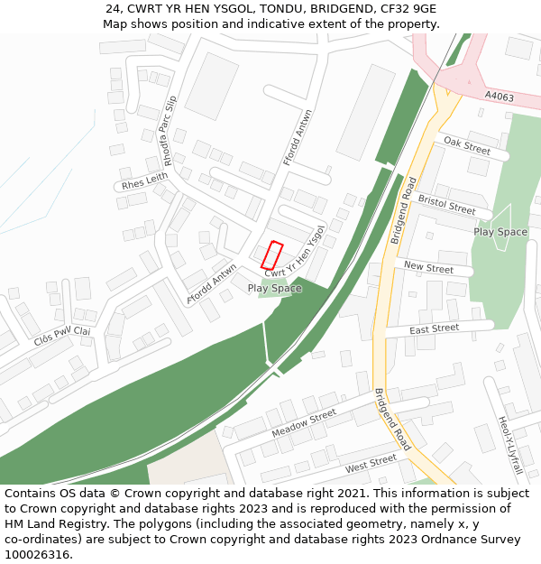 24, CWRT YR HEN YSGOL, TONDU, BRIDGEND, CF32 9GE: Location map and indicative extent of plot