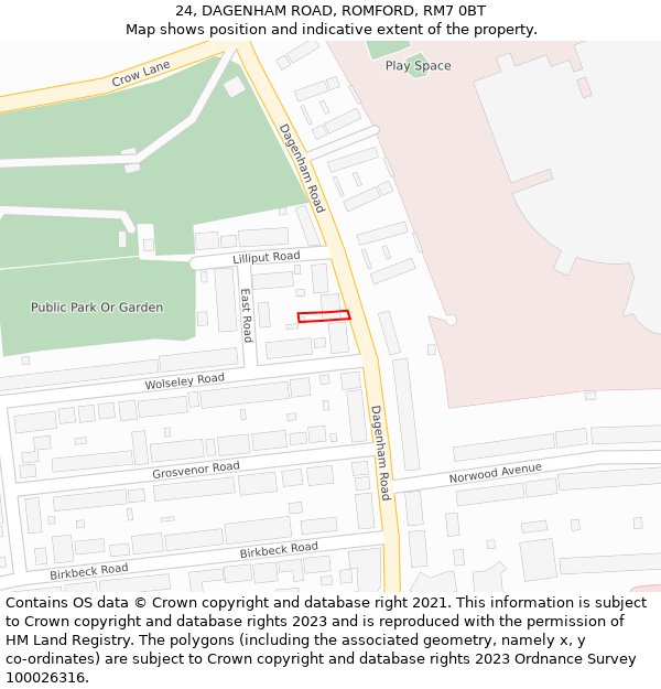 24, DAGENHAM ROAD, ROMFORD, RM7 0BT: Location map and indicative extent of plot