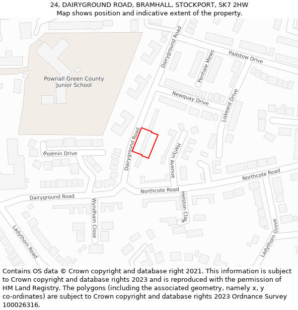 24, DAIRYGROUND ROAD, BRAMHALL, STOCKPORT, SK7 2HW: Location map and indicative extent of plot