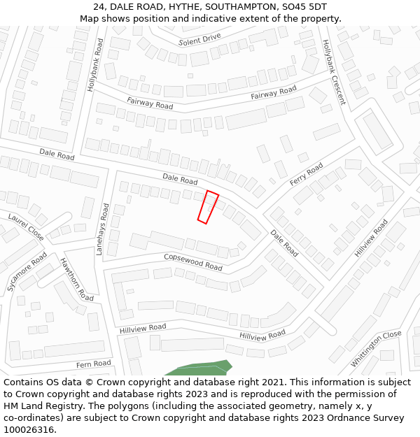 24, DALE ROAD, HYTHE, SOUTHAMPTON, SO45 5DT: Location map and indicative extent of plot